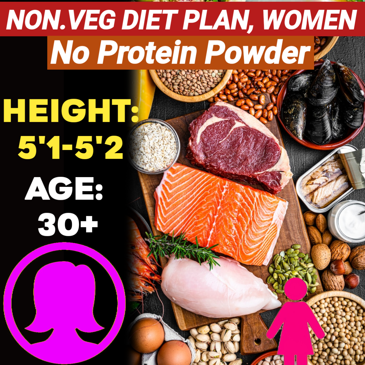 Height:5'1-5'2,Age: 30+,NonVeg. NO PROTEIN POWDER Weight LOSS DIET PLAN for WOMEN.
