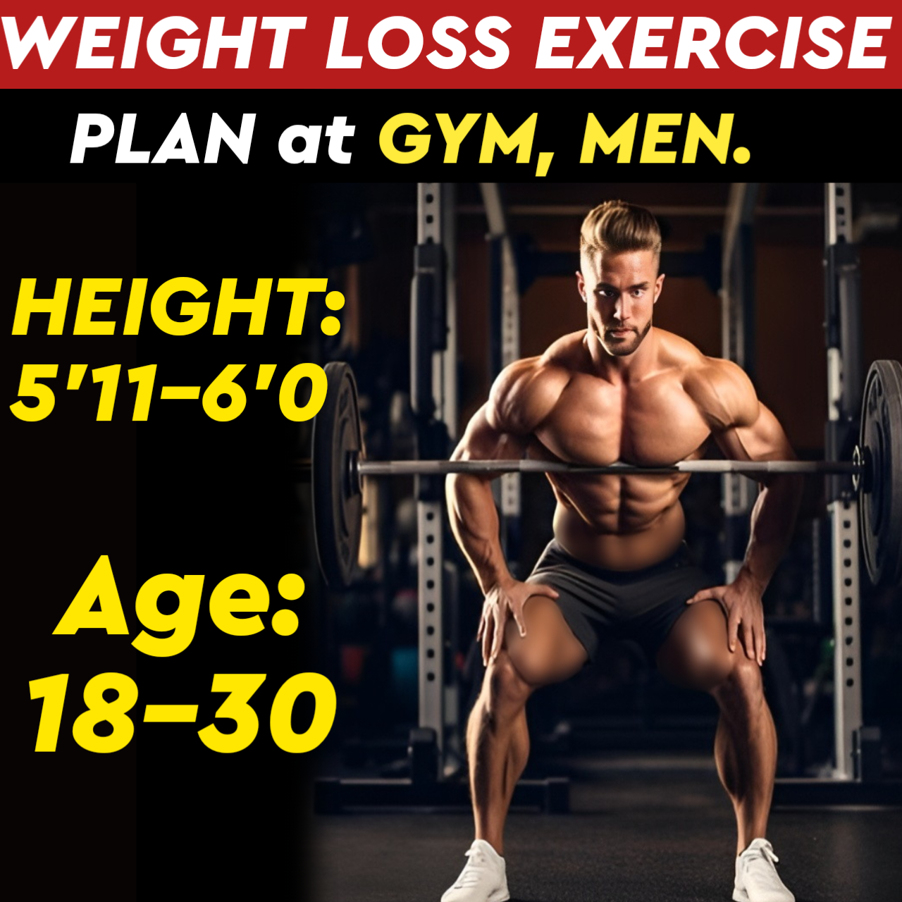 Height:5'11-6'0,Age: Below31, WEIGHT LOSS EXERCISE PLAN for Men at GYM.