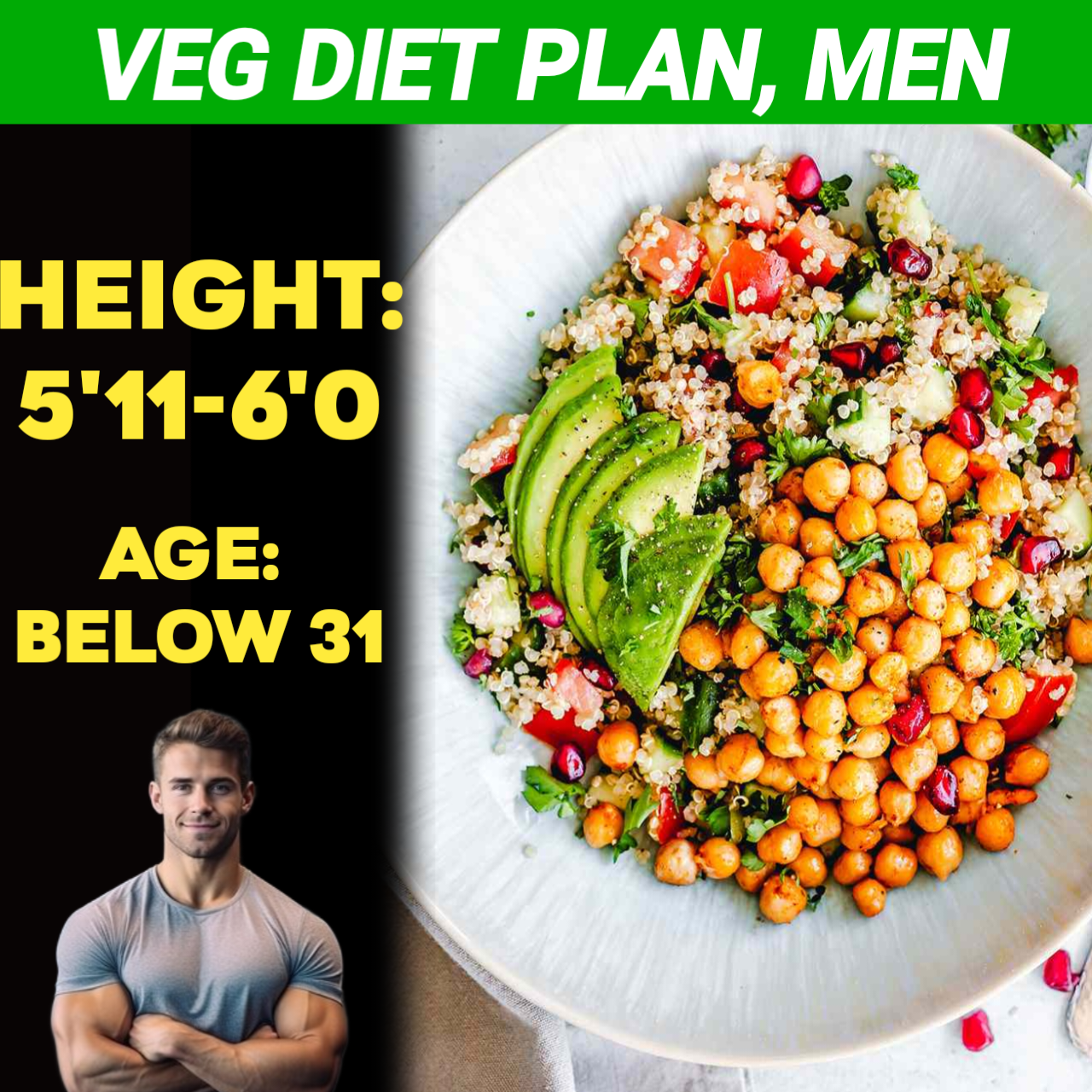 Height:5'11-6'0, Age: Below31, Veg Weight Loss Diet Plan for Men.