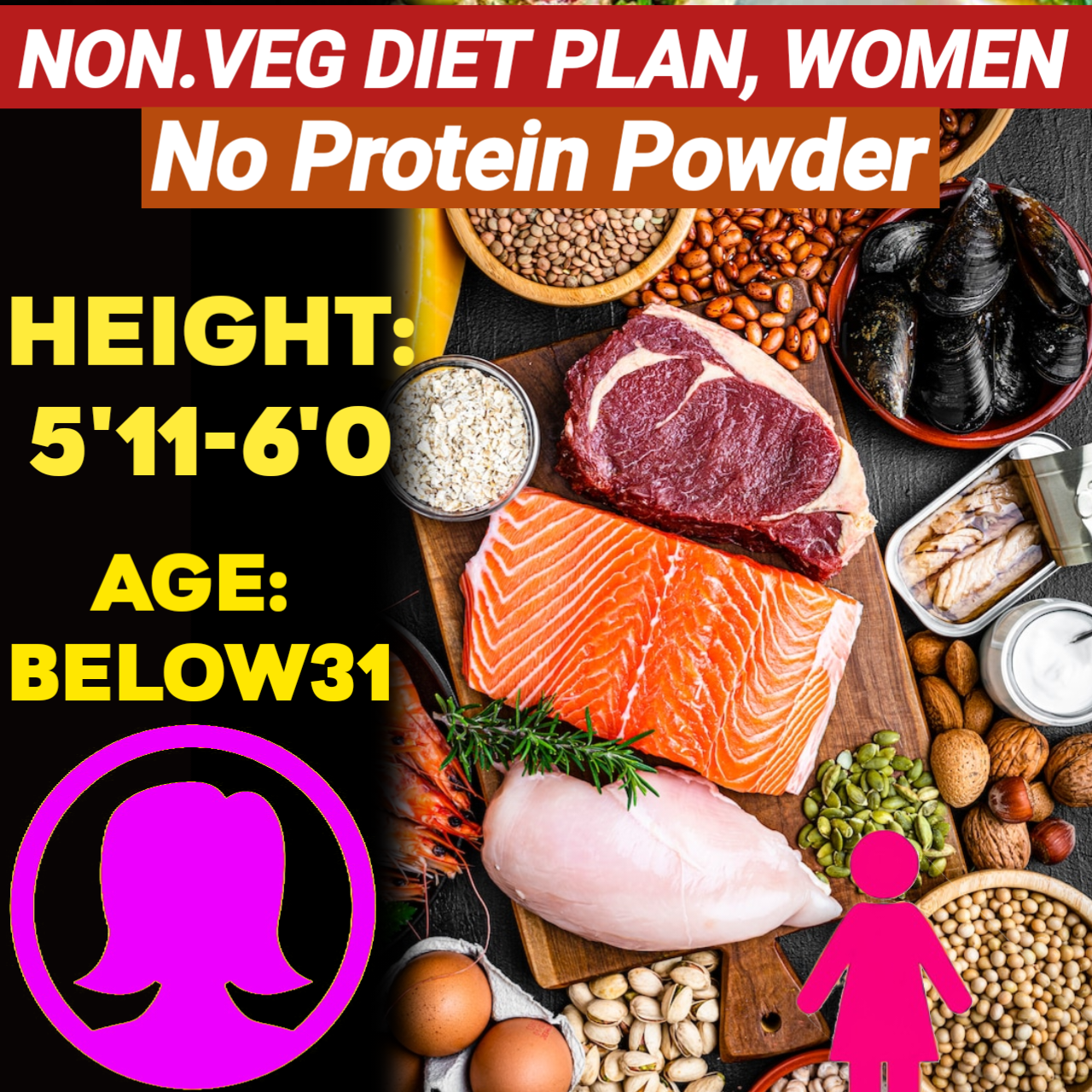 Height:5'11-6'0,Age: below31,NonVeg. NO PROTEIN POWDER Weight LOSS DIET PLAN for WOMEN.