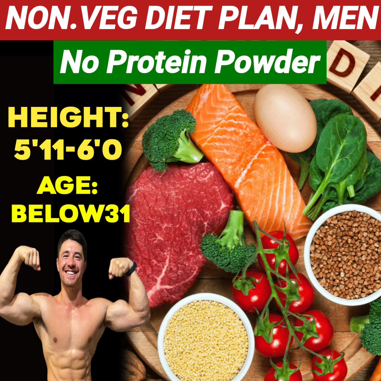 Height:5'11-6'0,Age: below31,NonVeg. NO PROTEIN POWDER Weight LOSS DIET PLAN for MEN.